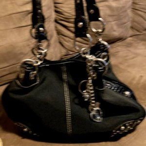 Black leather and material Kathy Van Zeeland Bag